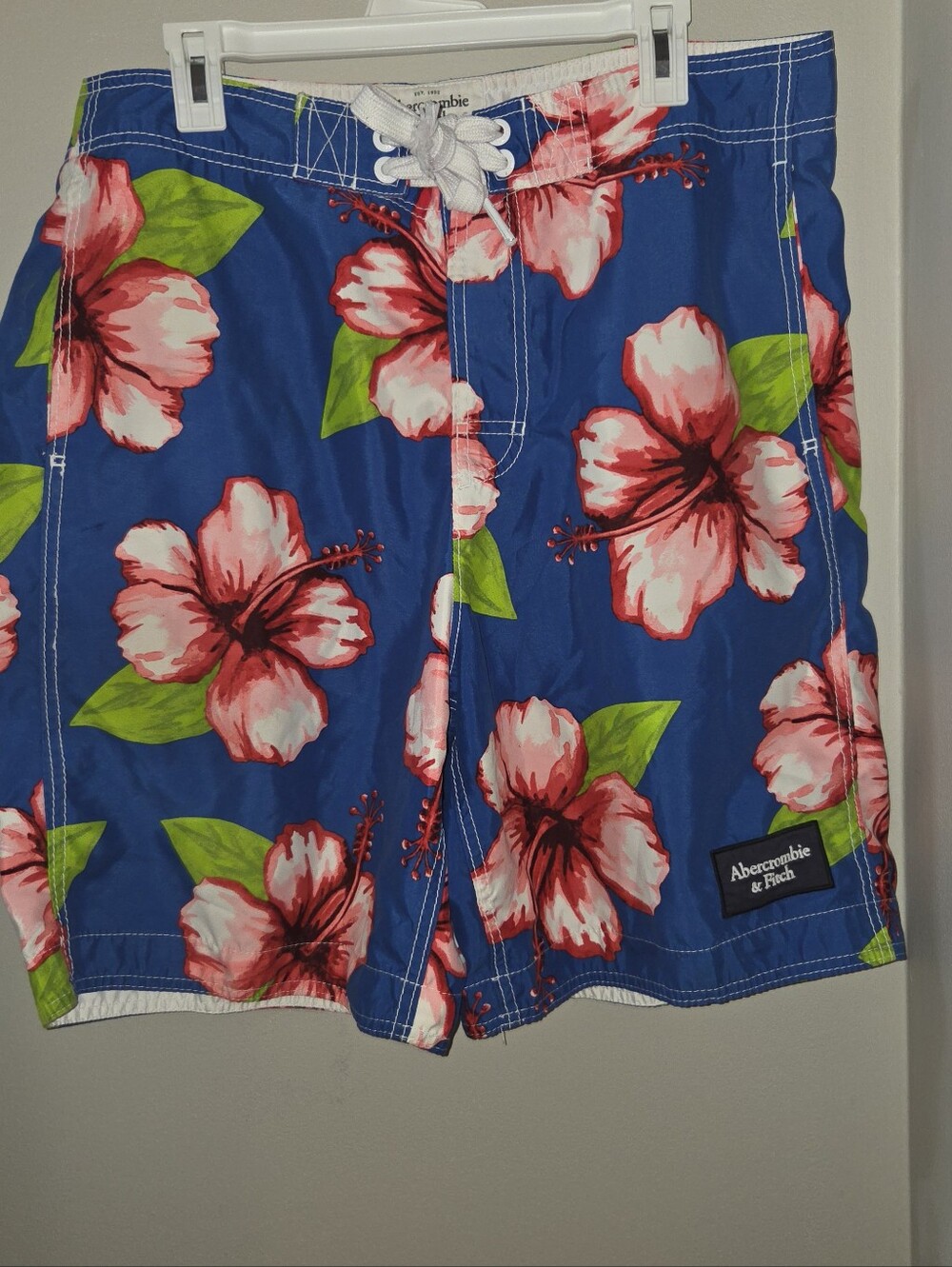 Abercrombie & Fitch Blue Swim Shorts with Pink Floral Print Vintage Y2K